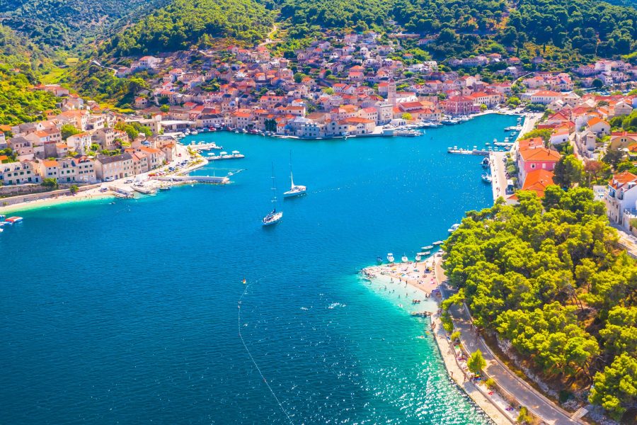 Aerial View of Pucisca on Brac Island, Croatia