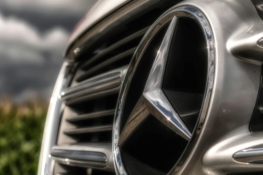 Mercedes Silver Logo Close Up Front of Van