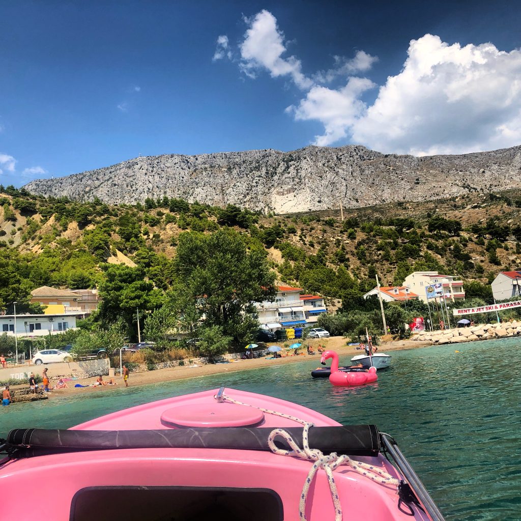 Pink boat on Adriatic Sea