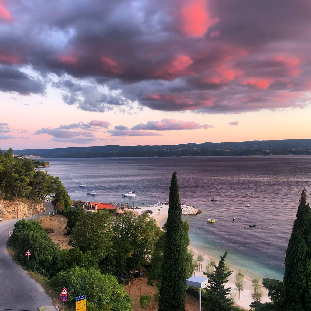 Sunset With Colorful Clouds At Slavinj Beach in Omiš